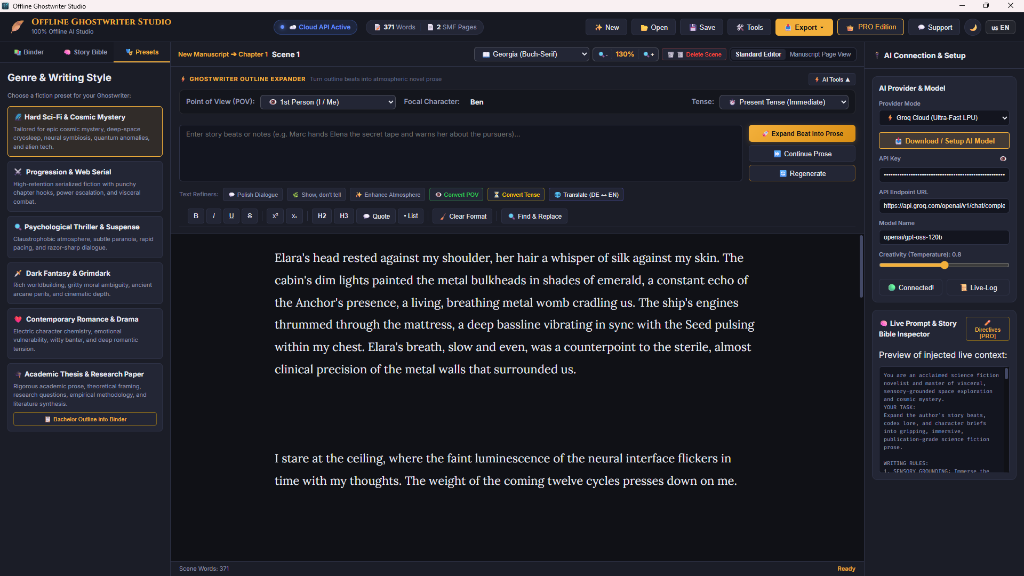 Offline Ghostwriter Studio App Interface